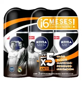 DESODORANTE NIVEA MEN BLACK & WHITE ROLL-ON 3PACK 50 ML