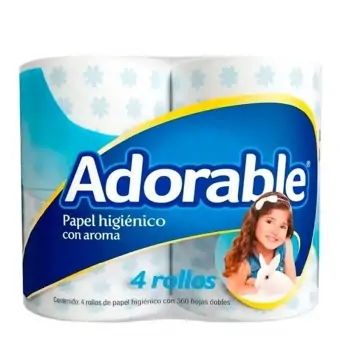 PAPEL HIGIENICO ADORABLE 4 ROLLOS CON 360 HOJAS