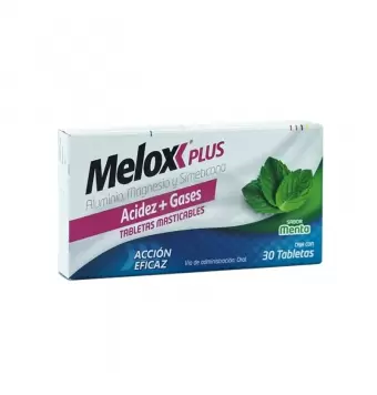 MELOX PLUS CON 30 TABLETAS MASTICABLES SABOR MENTA