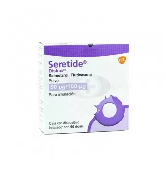 SERETIDE DISKUS POLVO 50MCG/100MCG CON 60 DOSIS Y DISPOSITIVO INHALADOR