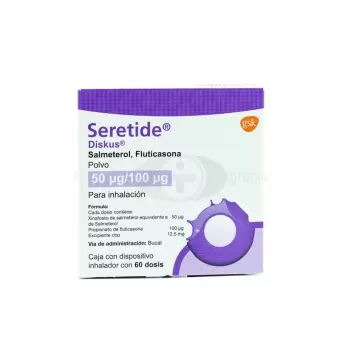 SERETIDE DISKUS POLVO 50MCG/100MCG CON 60 DOSIS Y DISPOSITIVO INHALADOR (1)