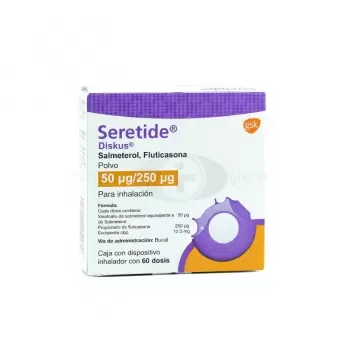SERETIDE DISKUS POLVO 50MCG/250MCG CON 60 DOSIS Y DISPOSITIVO INHALADOR (1)