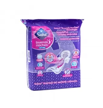 TOALLAS SANITARIAS SABA BUENAS NOCHES CON ALAS CON 24 PIEZAS (1)