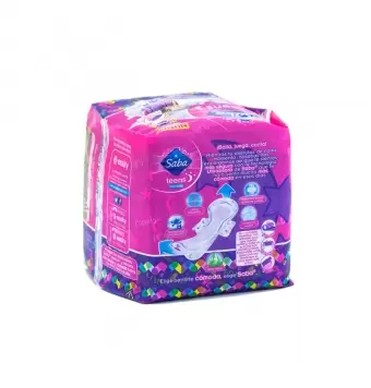 TOALLAS SANITARIAS SABA TEENS NOCTURNAS CON ALAS 10 PIEZAS (1)