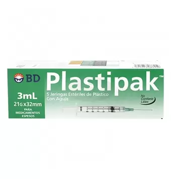 JERINGA VERDE BD DE 3 ML 21 G X 32 MM CON 5 PIEZAS